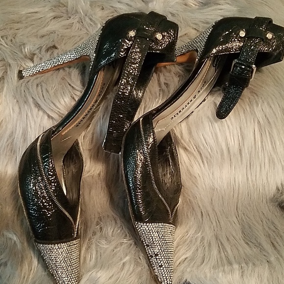 Black and silver ankle strap pumps - Picture 3 of 6